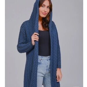Aran Crafts NWOT SZ XL Navy Fisherman‎ Cable Knit long Cardigan